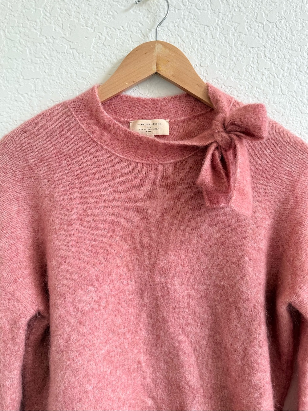 Sezane Zita Jumper Sweater Rose Wood Pink Size XS Tie Neck Bow Detail - Picture 5 of 8